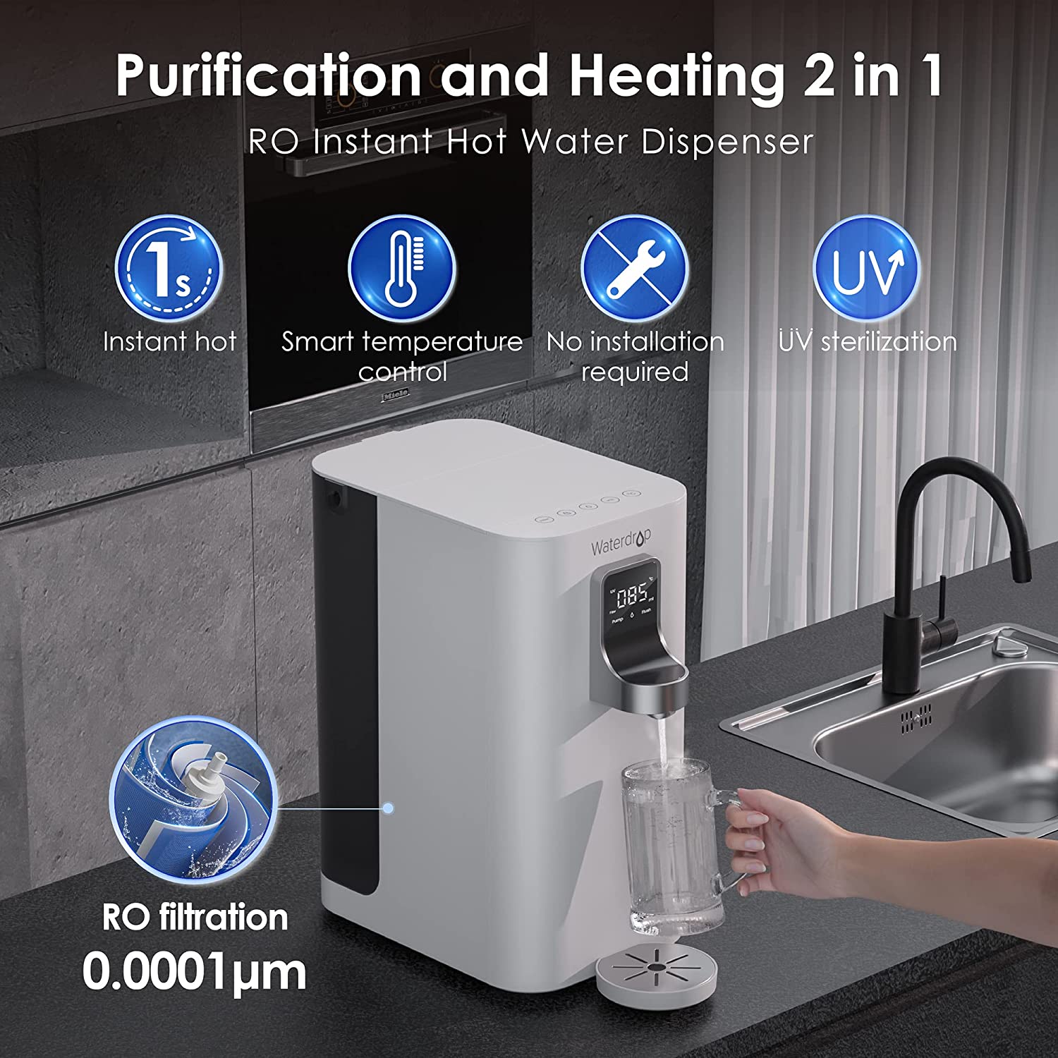 Countertop Hot Water Reverse Osmosis System Waterdrop K19-H