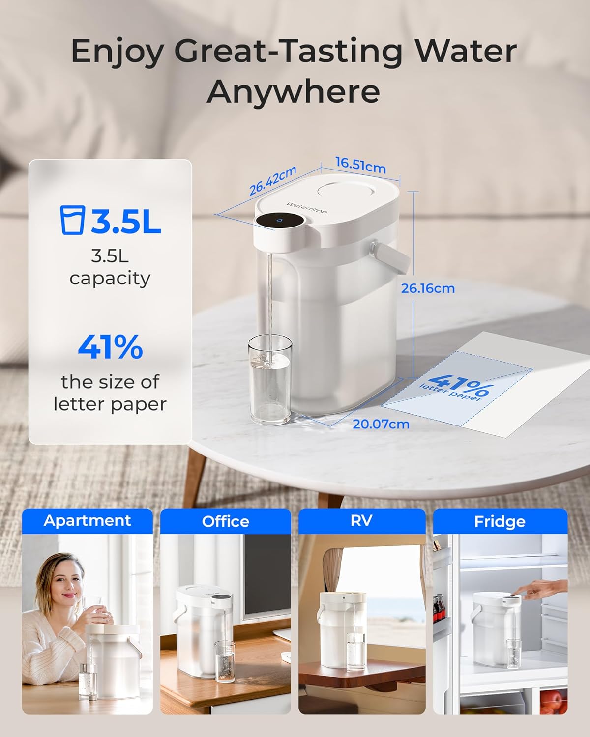 Waterdrop Rechargeable Water Filter Dispenser, WD-ED11W