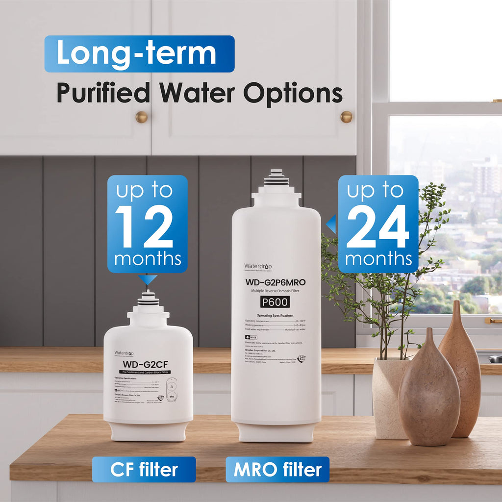 Waterdrop G2P600 Tankless RO Water Filtration System – 600 GPD Fast Flow for Home Use
