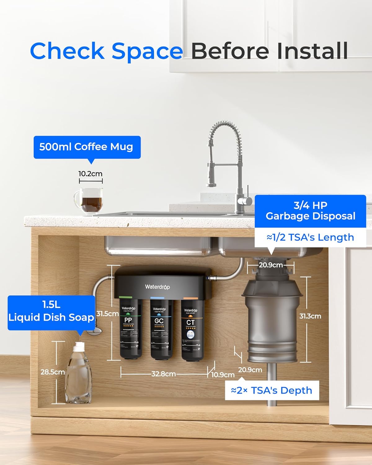 3-stage Under Counter Direct Connect Filtration System Waterdrop TSA