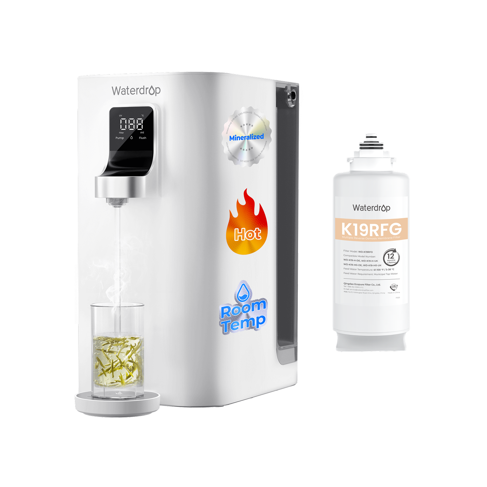 Waterdrop K19-HG Instant Hot Water Reverse Osmosis System with Replacement Filter Combo