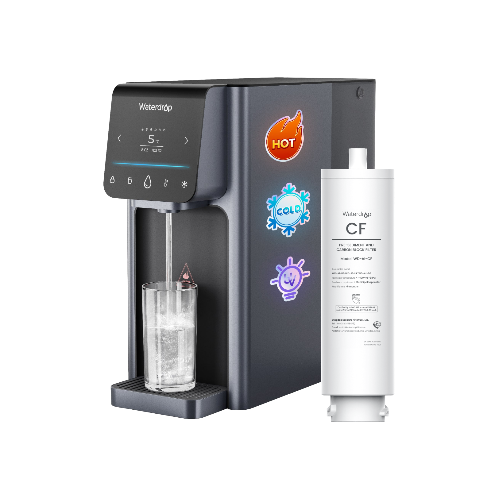 Waterdrop A1 Reverse Osmosis Hot Cold Water Dispenser CF Replacement Filter Combo