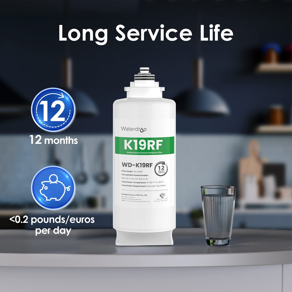 Waterdrop WD-K19RF Replacement RO Filter for WD-K19-H Countertop Hot Water Dispensers